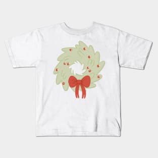Christmas Wreath with Holly Berries and Bow Kids T-Shirt